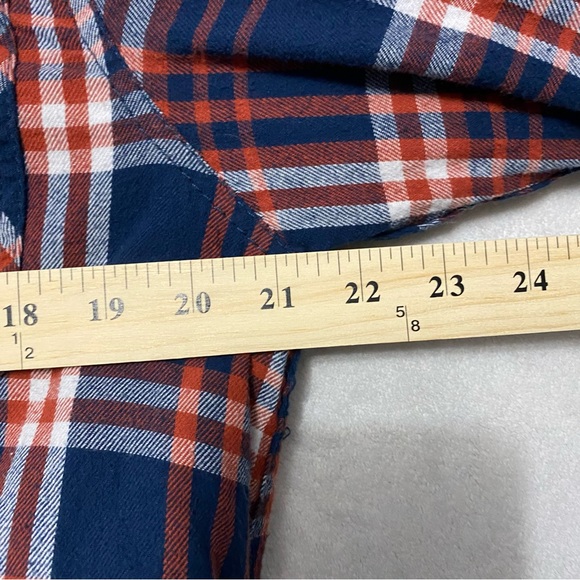 Boston Traders Shacket Mens Flannel Shirt L Orange Plaid Fleece Lined Button Up - Picture 6 of 8